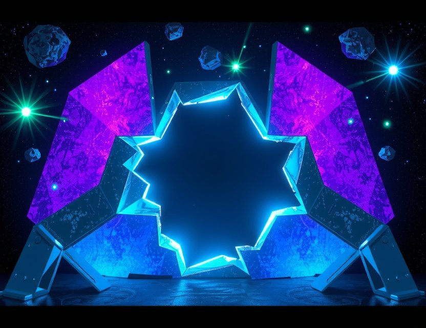 Broken portal in a digital game world representing a 404 error