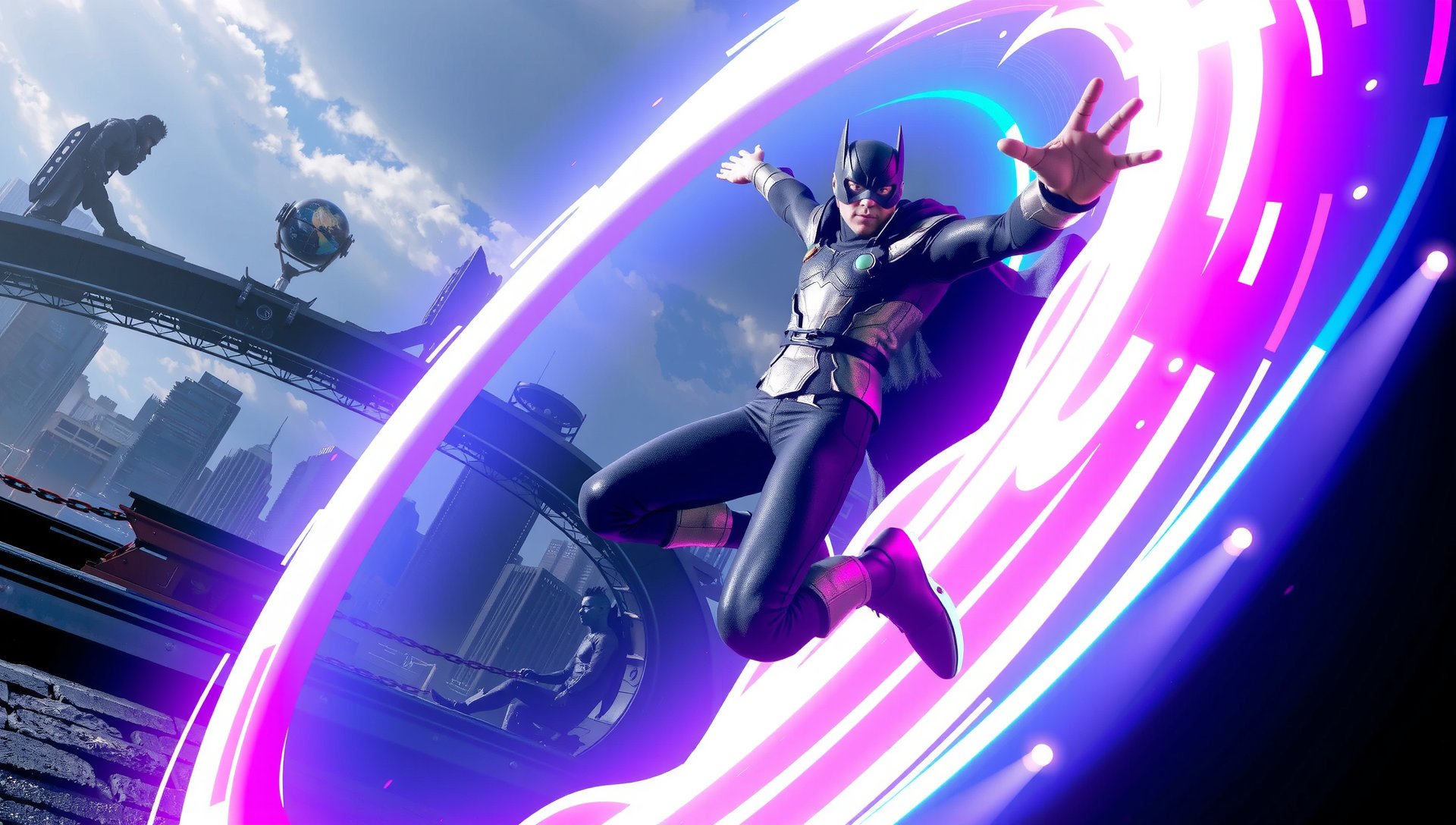 Hero character leaping through a swirling time portal in Chrono-Echoes, showcasing immersive mobile game development